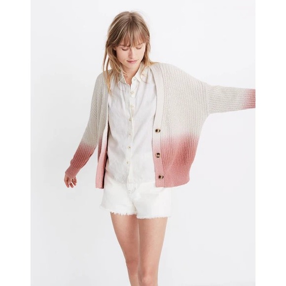 Madewell Sweaters - Madewell Ombre Dip Dye Courtland Cardigan Sweater Beige Pink Cotton Size L